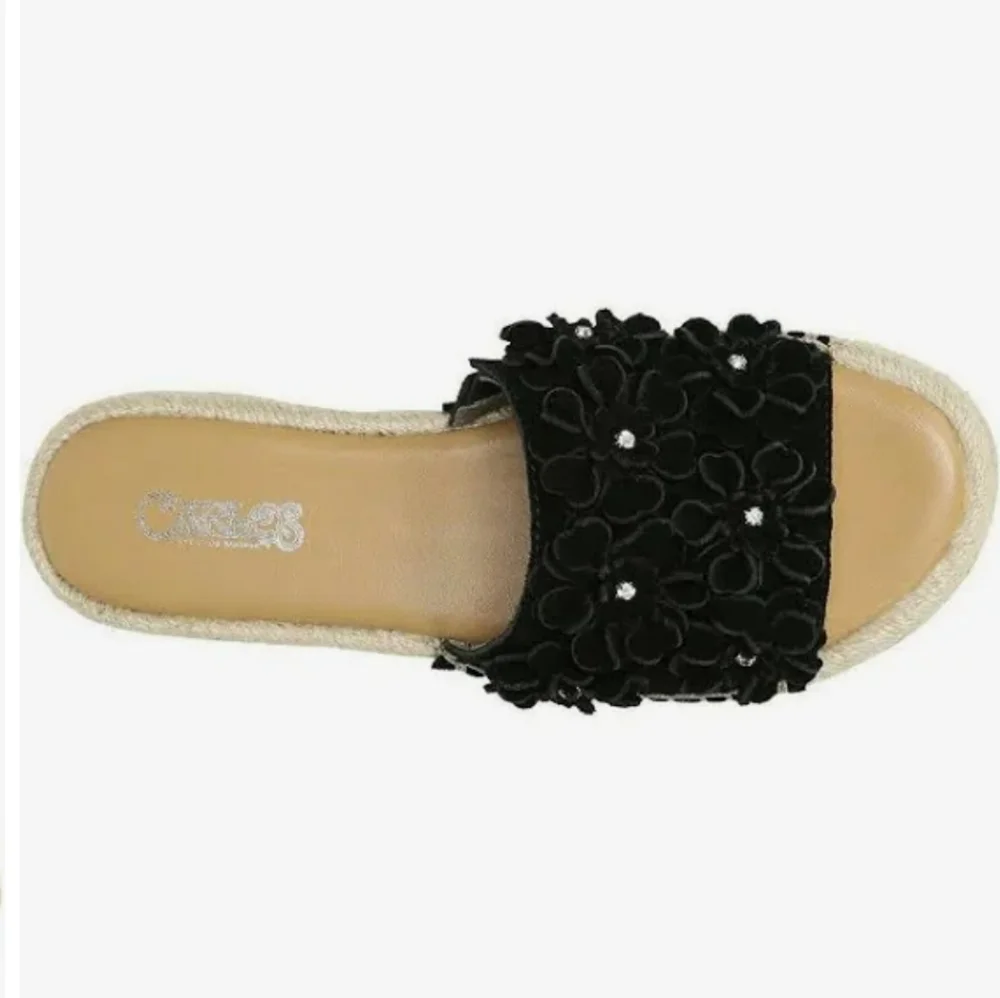 Carlos Santana Chandler Black Suede & Rhinestone Floral Slides Sz 9M